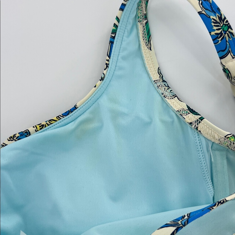 Lands' End yellow Blue Floral Swim Top tankini poolside resort beach mature - Picture 7 of 7